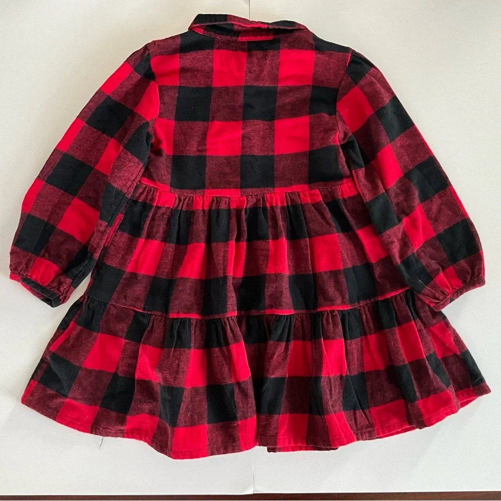 Old Navy Red & Black Buffalo Plaid Tiered Dress Girls 5T
